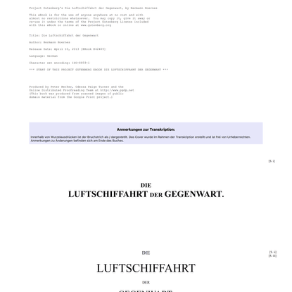 The Project Gutenberg eBook of Die Luftschiffahrt der Gegenwart, by Hermann Hoernes.