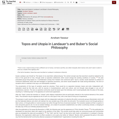 Topos and Utopia in Landauer’s and Buber’s Social Philosophy