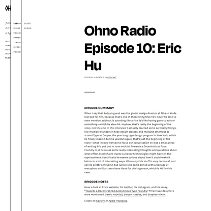 Ohno Radio Episode 10: Eric Hu | OH no Type Company