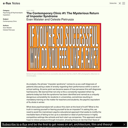 The Contemporary Clinic #1: The Mysterious Return of Imposter Syndrome - Notes - e-flux