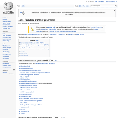 List of random number generators - Wikipedia