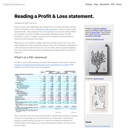 Reading a Profit &amp; Loss statement.