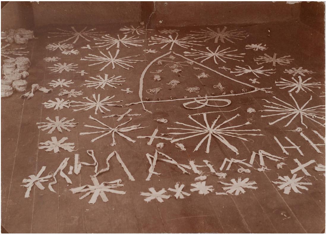 Installation by Marie Lieb with Torn Strips of Linen Designed on the Floor of the Psychiatric Hospital Where She Lived