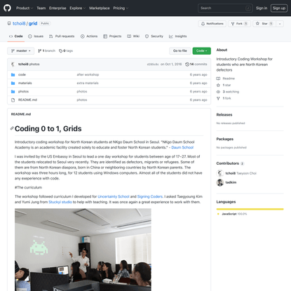 GitHub - tchoi8/grid: Introductory Coding Workshop for students who are North Korean defectors