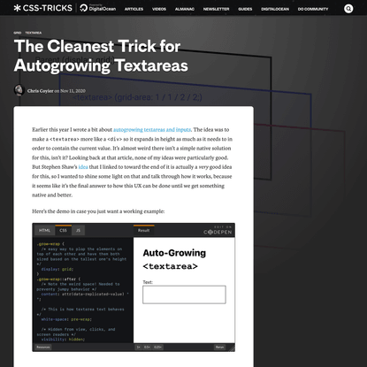 The Cleanest Trick for Autogrowing Textareas | CSS-Tricks
