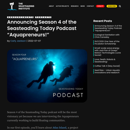 Announcing Season 4 of the Seasteading Today Podcast “Aquapreneurs!”