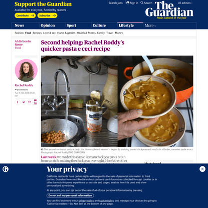 Second helping: Rachel Roddy’s quicker pasta e ceci recipe | Food | The Guardian