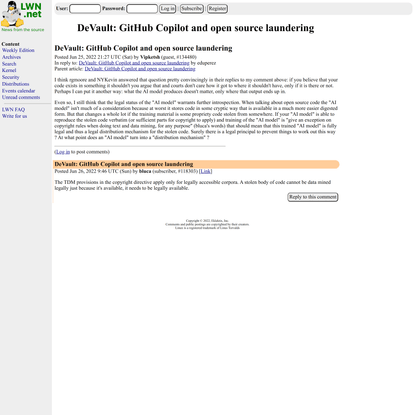 DeVault: GitHub Copilot and open source laundering [LWN.net]