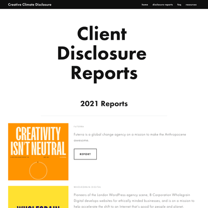 Disclosure Reports — Creative Climate Disclosure