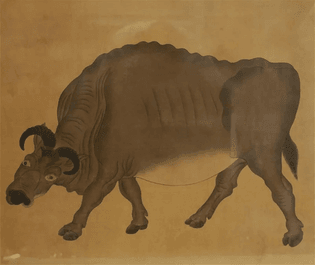 Chinese Painting on Silk, Ox, after Han Huang 'Five Oxen'