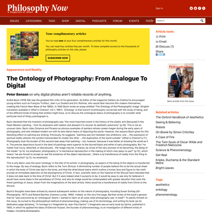The Ontology of Photography: From Analogue To Digital | Issue 95 | Philosophy Now
