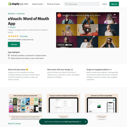 eVouch: Word of Mouth App - Target an engaged audience using customer Instagram stories | Shopify App Store