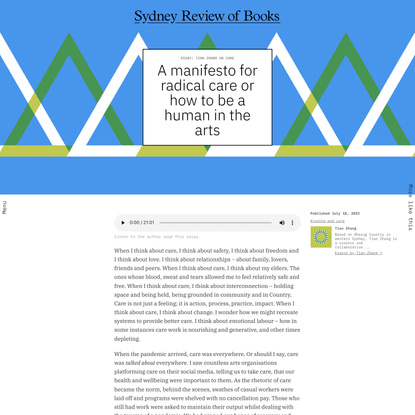 A manifesto for radical care or how to be a human in the arts | Tian Zhang