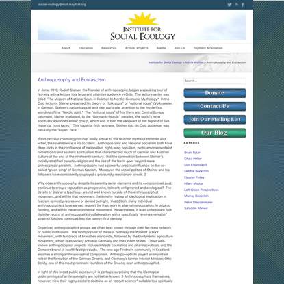 Anthroposophy and Ecofascism | Institute for Social Ecology