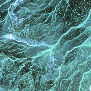 A false-color picture taken of Jordan's surface, riddled with the wadis break up the arid landscape.