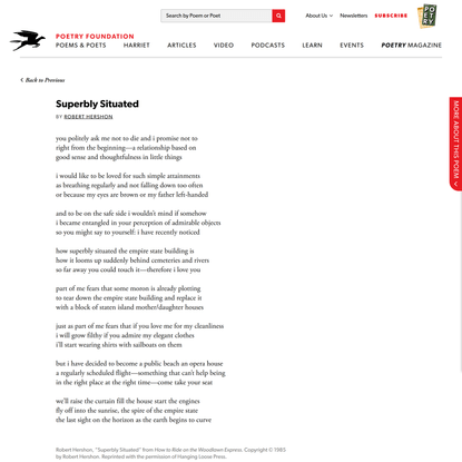 Superbly Situated by Robert Hershon | Poetry Foundation