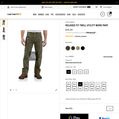 Relaxed Fit Twill Utility Work Pant | L30 | Carhartt