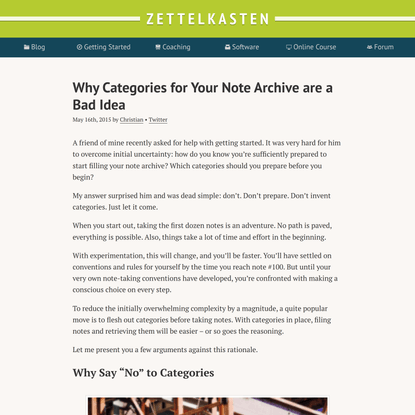 Why Categories for Your Note Archive are a Bad Idea • Zettelkasten Method