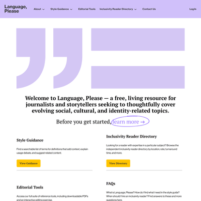 Language, Please: Style Guide &amp; Resources for journalists and storytellers