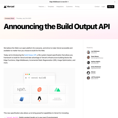 Announcing the Build Output API – Vercel