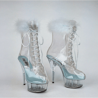 90's Clear Blue Feather Kawaii Angel Lace Up Ankle Boots with Clear Platforms // size 8