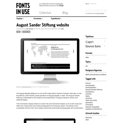 August Sander Stiftung website - Fonts In Use