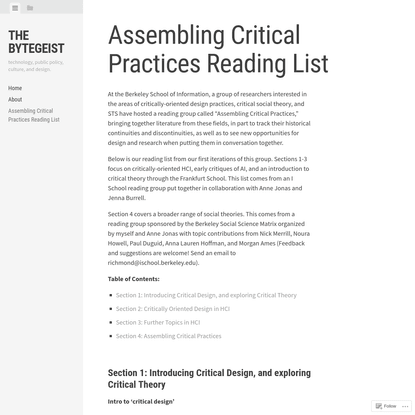 Assembling Critical Practices Reading List