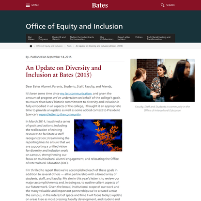 An Update on Diversity and Inclusion at Bates (2015)