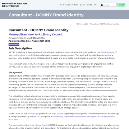 Metropolitan New York Library Council, Consultant - DCMNY Brand Identity