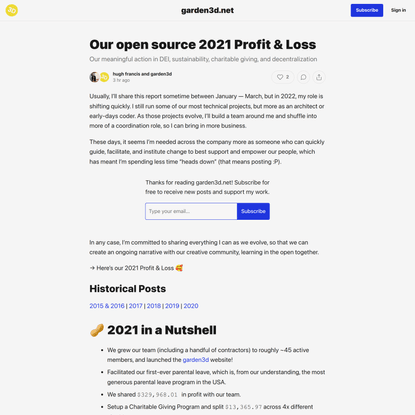 Our open source 2021 Profit &amp; Loss