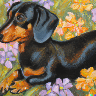 dall-e-2022-08-02-20.07.14-oil-painting-of-a-dachshund-in-a-bed-of-flowers.png