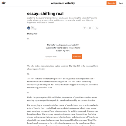 essay: shifting real
