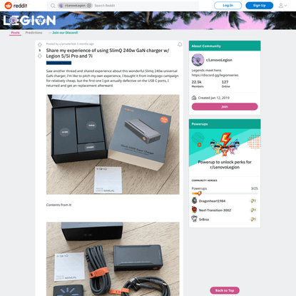 Share my experience of using SlimQ 240w GaN charger w/ Legion 5/5i Pro and 7i : LenovoLegion