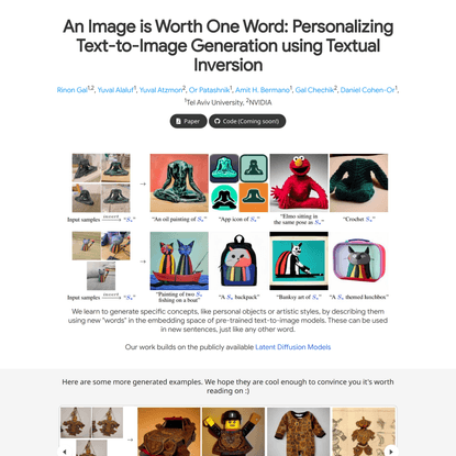 An Image is Worth One Word: Personalizing Text-to-Image Generation using Textual Inversion