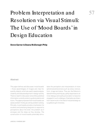 Problem Interpretation and Resolution via Visual Stimuli: The Use of ‘Mood Boards’ in Design Education