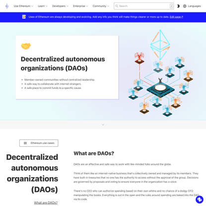 Decentralized autonomous organizations (DAOs) | ethereum.org