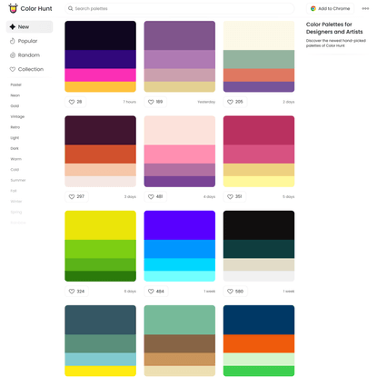 Color Palettes for Designers and Artists - Color Hunt