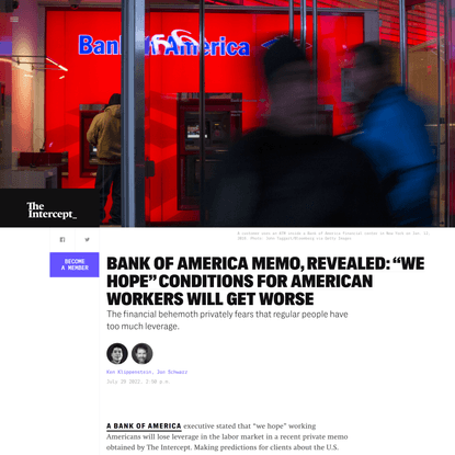 Bank of America Memo, Revealed: “We Hope” Conditions for American Workers Will Get Worse