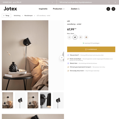 LEE wandlamp - enkel - Zwart - Verlichting | Jotex