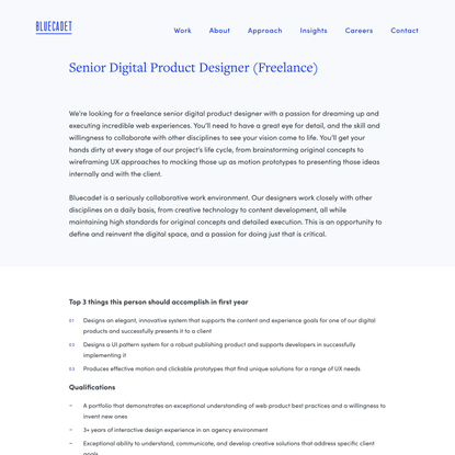 Senior Digital Product Designer (Freelance) - Bluecadet