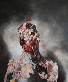 Antony Micallef, Self Portrait with Blue Slash, Oil with beeswax on French Linen. 2016