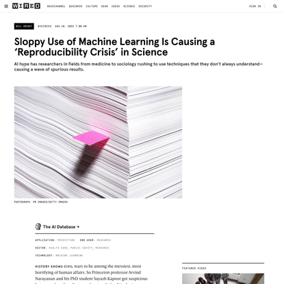 Sloppy Use of Machine Learning Is Causing a ‘Reproducibility Crisis’ in Science