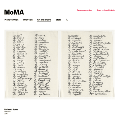 Richard Serra. Verb List. 1967 | MoMA