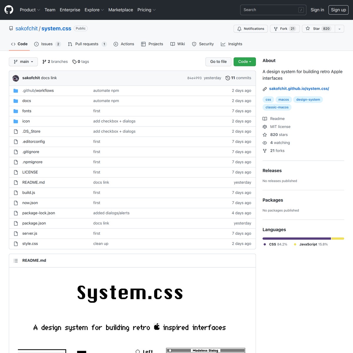 GitHub sakofchit/system.css A design system for building retro Apple