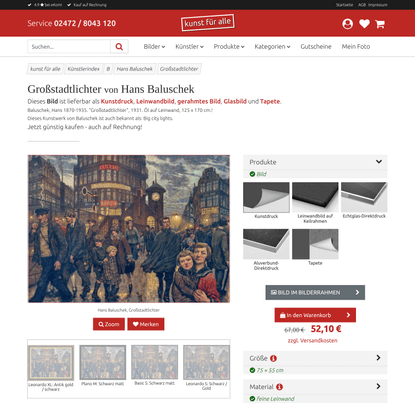 Hans Baluschek: Großstadtlichter. Kunstdruck, Leinwandbild, Gerahmtes Bild