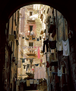 Clothes hanging, Naples in 1950s