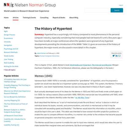 History of Hypertext: Article by Jakob Nielsen