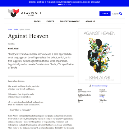 Against Heaven | Graywolf Press