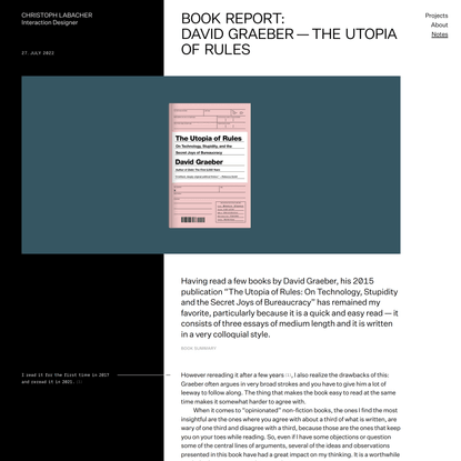 Book Report: David Graeber — The Utopia of Rules — Christoph Labacher · Interaction Designer