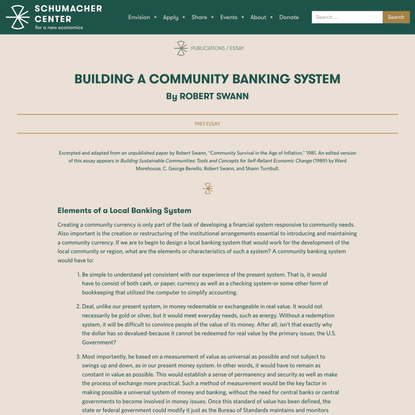 Building a Community Banking System - Schumacher Center for New Economics